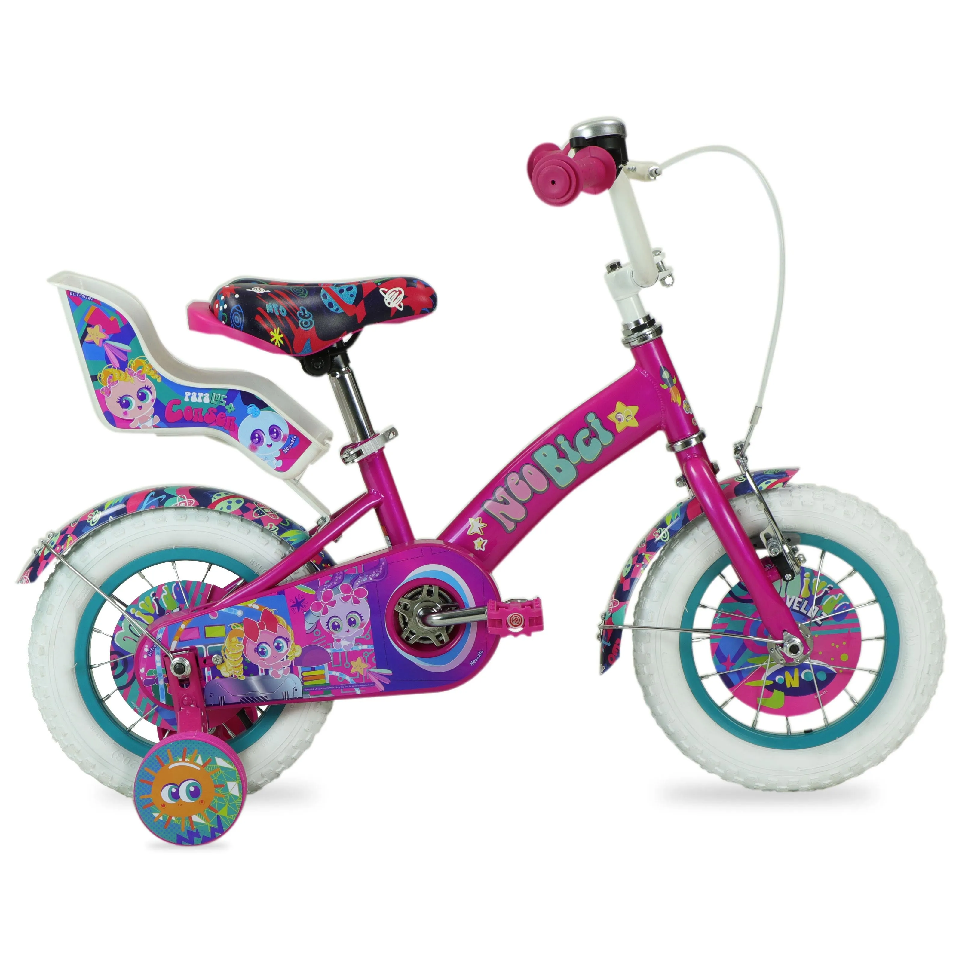 Bicicleta DISTROLLER Infantil NEONATO R12 1V. Nia Frenos Contrapedal Ruedas Laterales-Salpicaderas-Timbre-Porta Mueca Acero Rosa