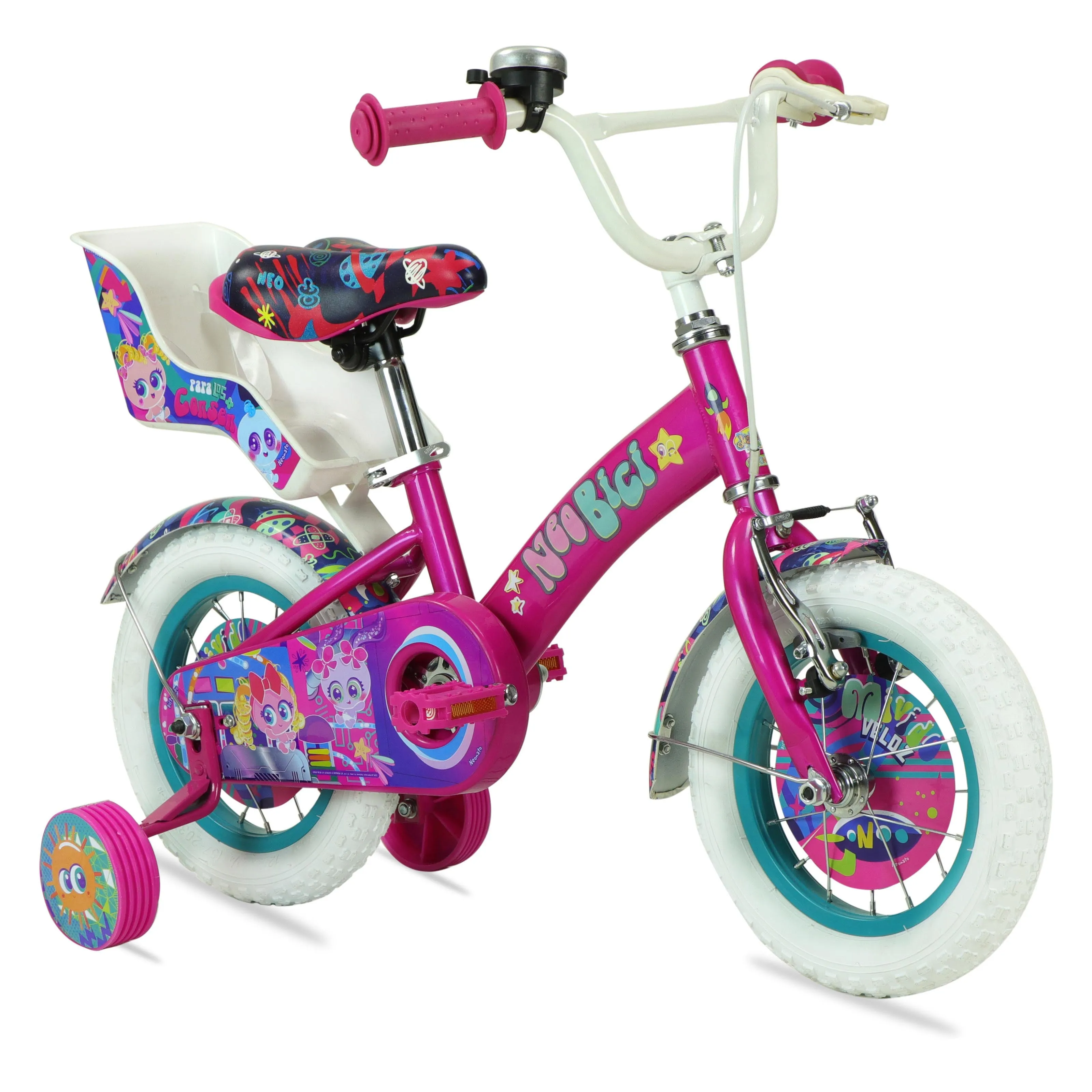 Bicicleta DISTROLLER Infantil NEONATO R12 1V. Nia Frenos Contrapedal Ruedas Laterales-Salpicaderas-Timbre-Porta Mueca Acero Rosa