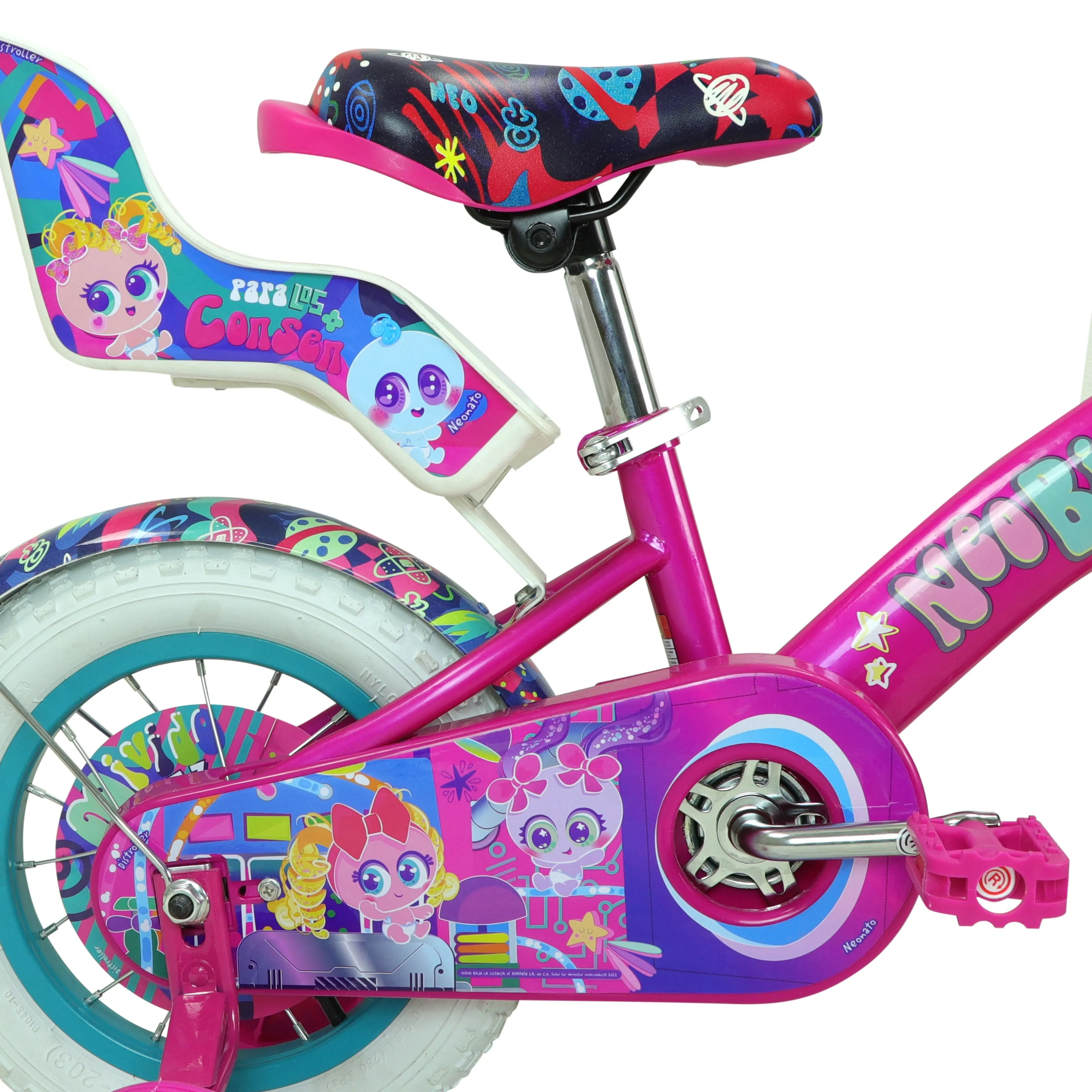 Bicicleta DISTROLLER Infantil NEONATO R12 1V. Nia Frenos Contrapedal Ruedas Laterales-Salpicaderas-Timbre-Porta Mueca Acero Rosa