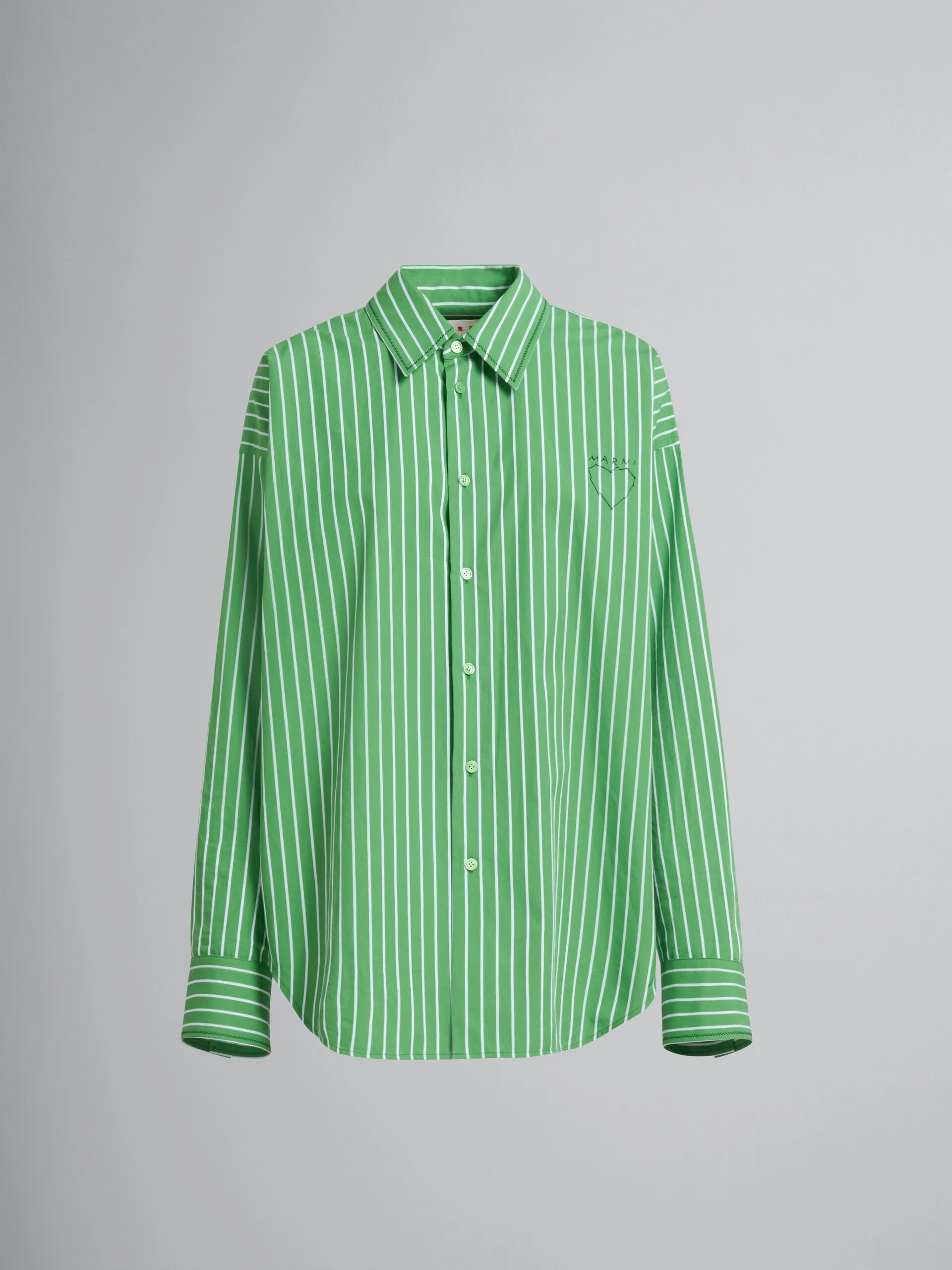 Camisa a rayas de algodón orgánico verde con bordado Marni Mending