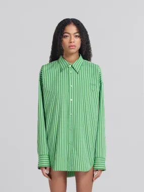 Camisa a rayas de algodón orgánico verde con bordado Marni Mending