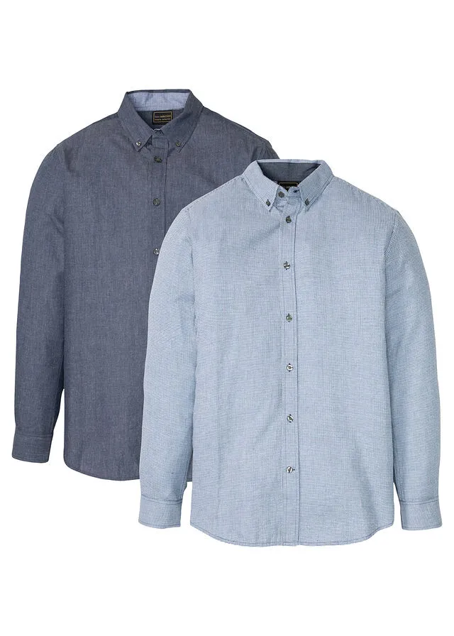 Camisa de vestir, de manga larga (2 unidades) Gris oscuro + azul/blanco estampado