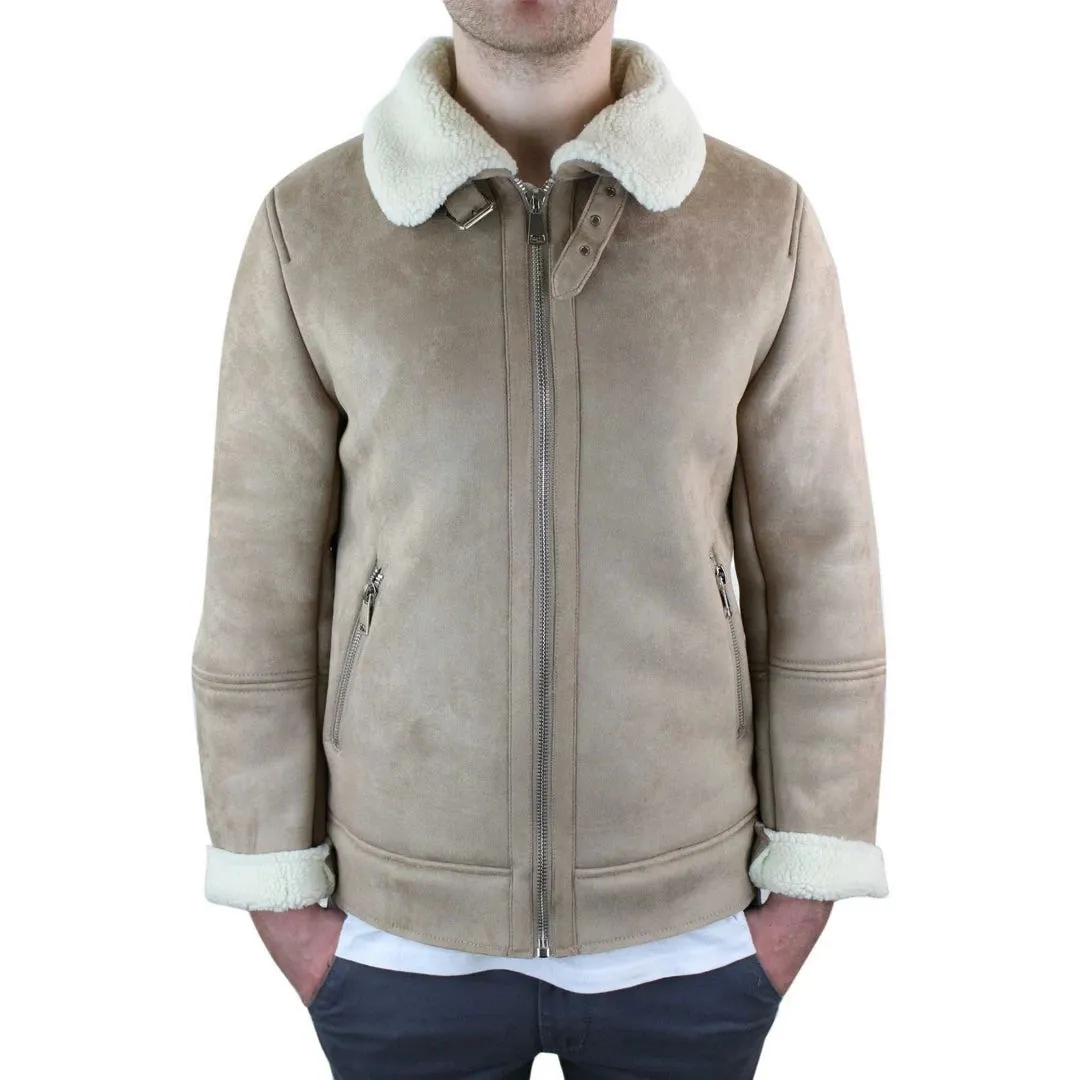 Chaqueta de vuelo de aviador B3 de cuero de oveja de gamuza para hombre con cremallera cruzada RAF Vintage