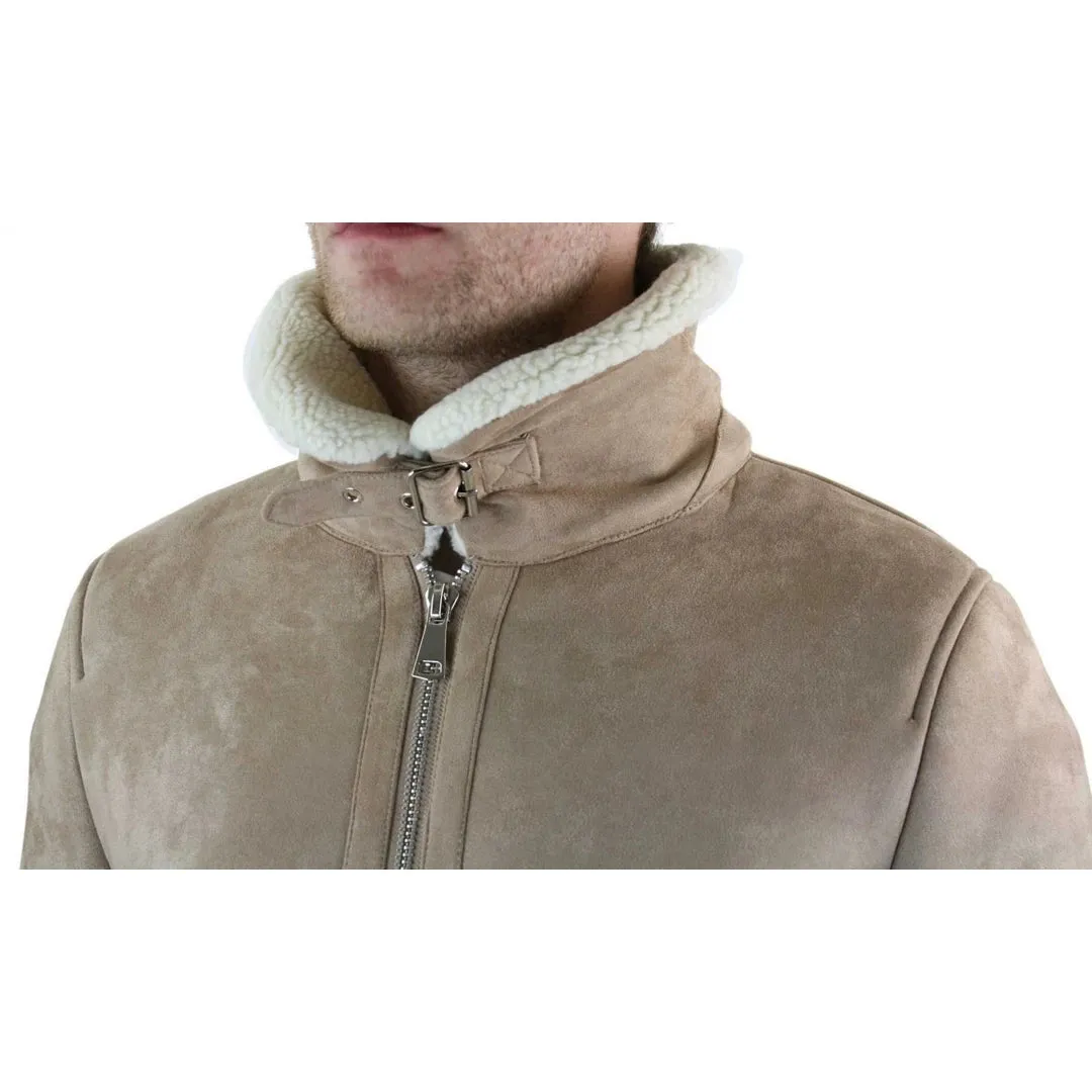 Chaqueta de vuelo de aviador B3 de cuero de oveja de gamuza para hombre con cremallera cruzada RAF Vintage