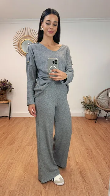 Conjunto Punto canalé Gris