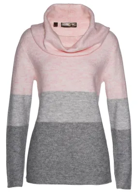 Jersey de cuello alto Rosa pálido/gris claro/gris jaspeado