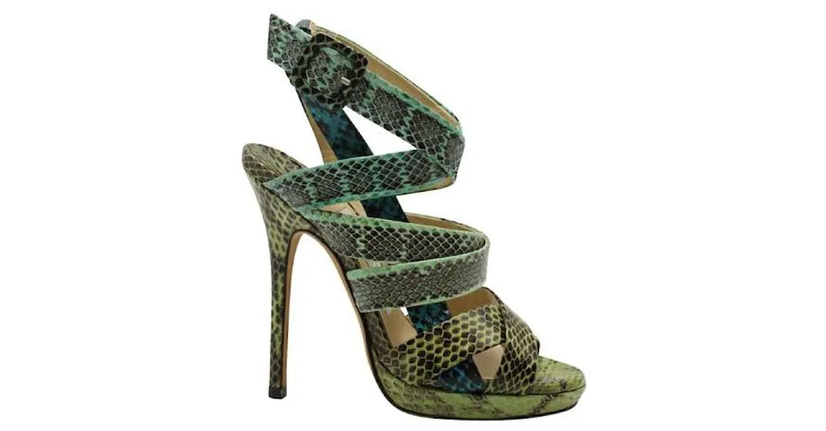 Jimmy Choo Stilettos con tiras de cuero de pitón azul y verde 'Sea Mix' 