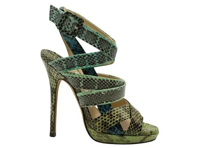 Jimmy Choo Stilettos con tiras de cuero de pitón azul y verde 'Sea Mix' 