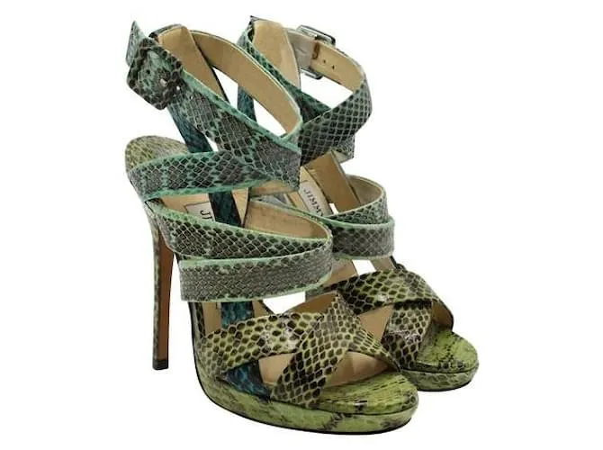 Jimmy Choo Stilettos con tiras de cuero de pitón azul y verde 'Sea Mix' 