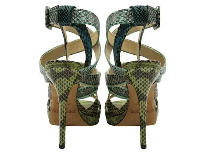 Jimmy Choo Stilettos con tiras de cuero de pitón azul y verde 'Sea Mix' 