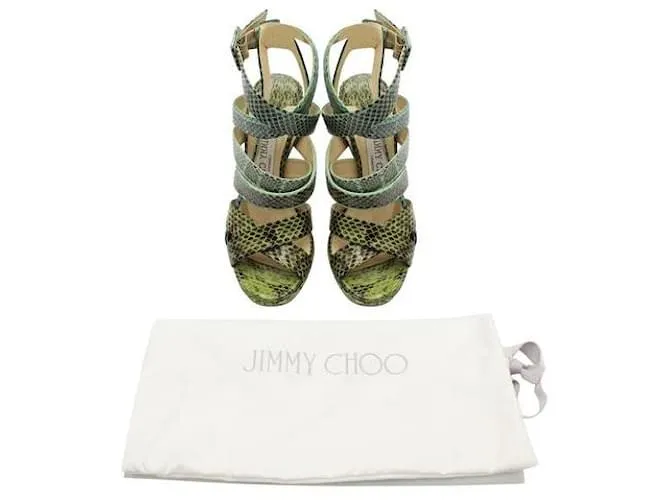 Jimmy Choo Stilettos con tiras de cuero de pitón azul y verde 'Sea Mix' 