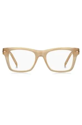 Montura para gafas graduadas de acetato beige con detalle dorado de la marca