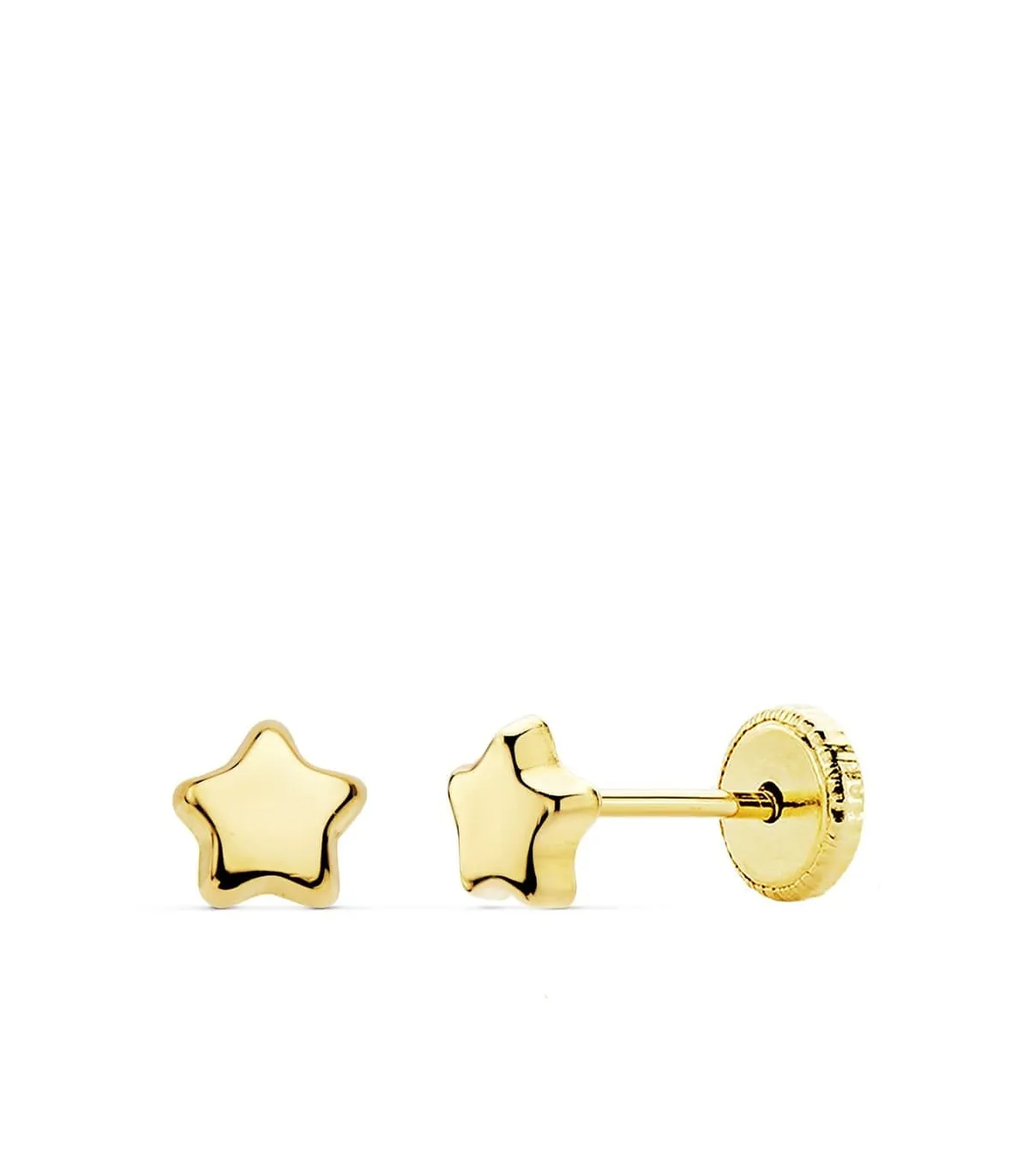 Pendientes Bebé Estrella Lisos Oro 18 K 4,5 MM