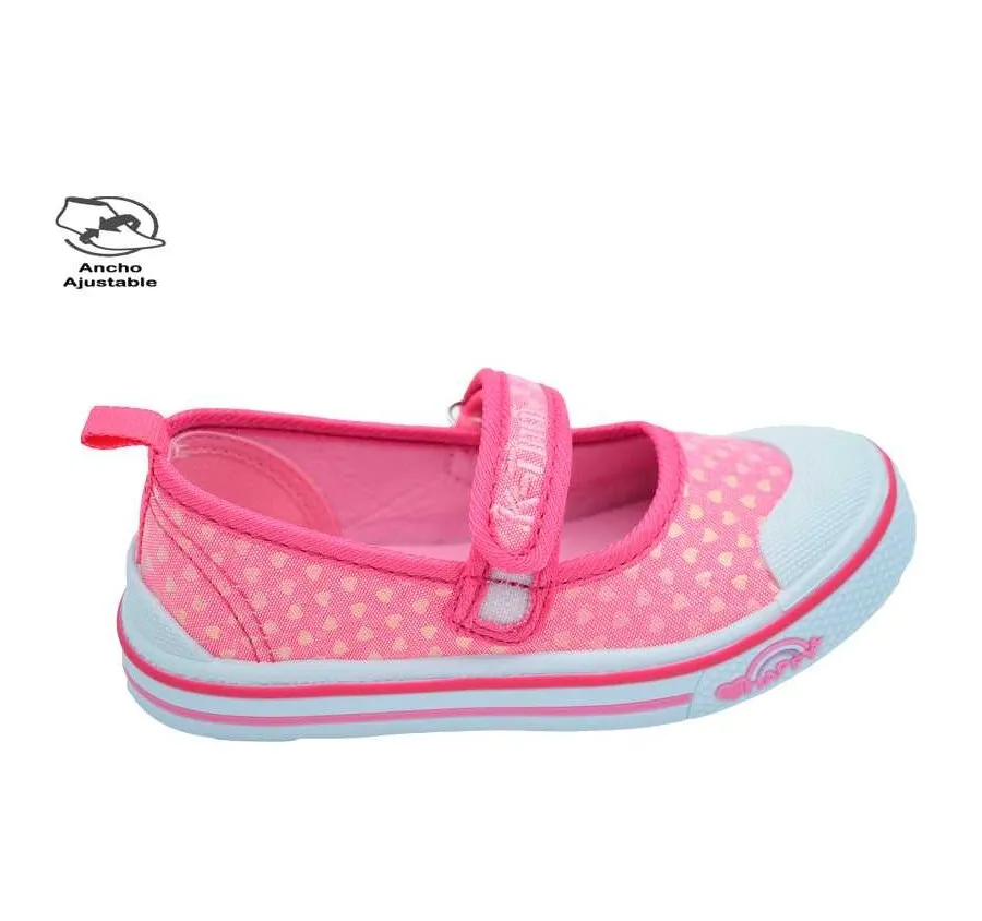 PLAYERA NIÑA MERCEDES KFY21920 VELCRO ROSA ZAPATILLA BARATA CORAZONES PLATEADOS