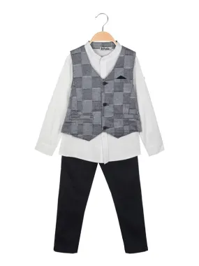 Re Panda Elegante traje infantil de 3 piezas con camisa y chaleco.