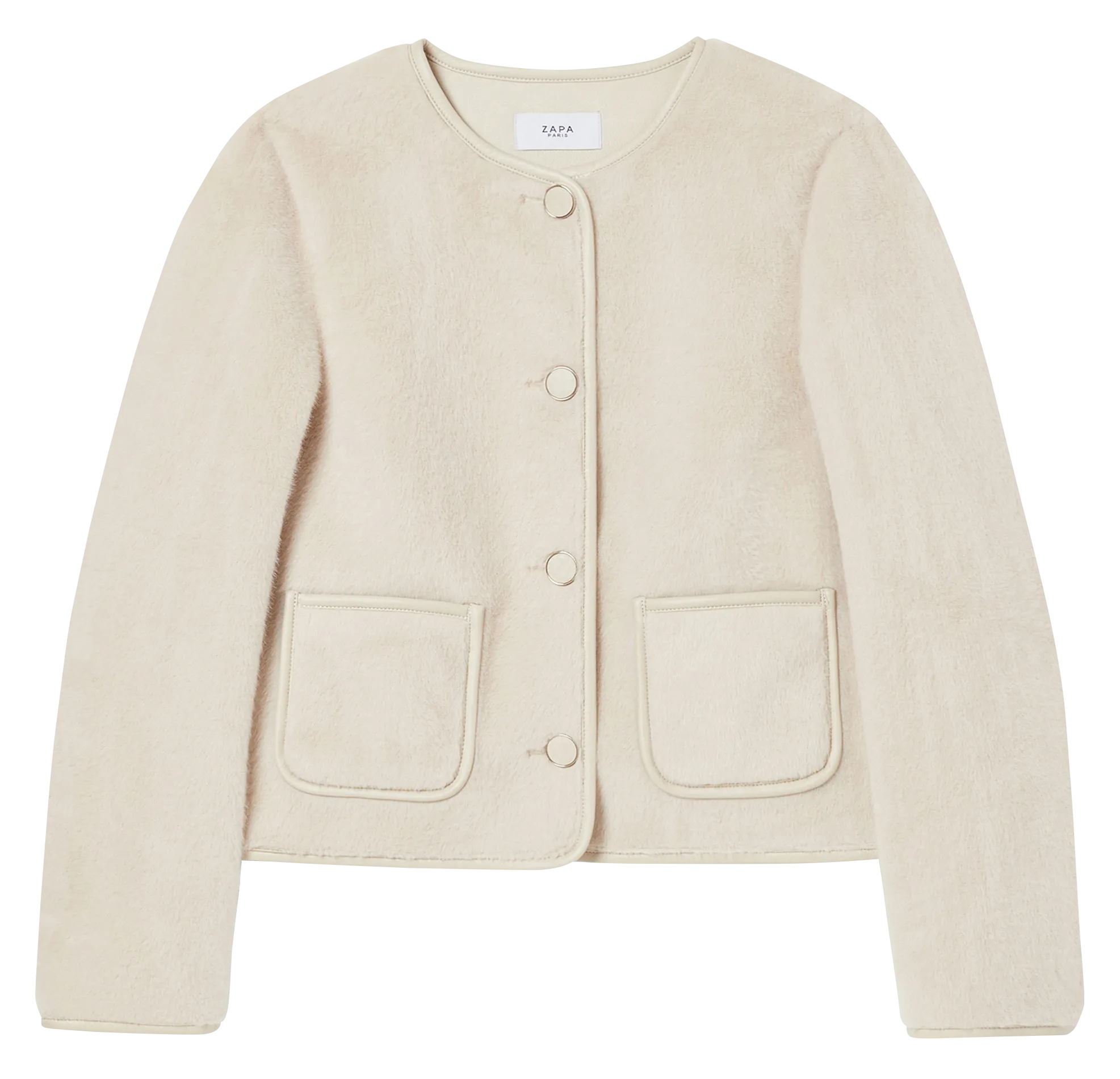 VERVEINE - Chaqueta de pelo sintético con cuello redondo en blanco