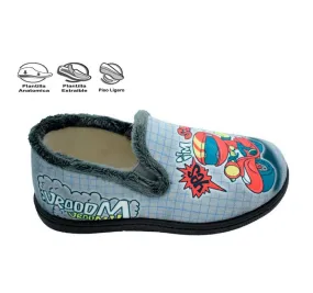 ZAPATILLA ROAL R12004 DE CASA PARA NIÑOS PANTUFLA ELÁSTICOS GRIS MOTO PLANTILLA EXTRAÍBLE DE PLUMAFLEX 26406