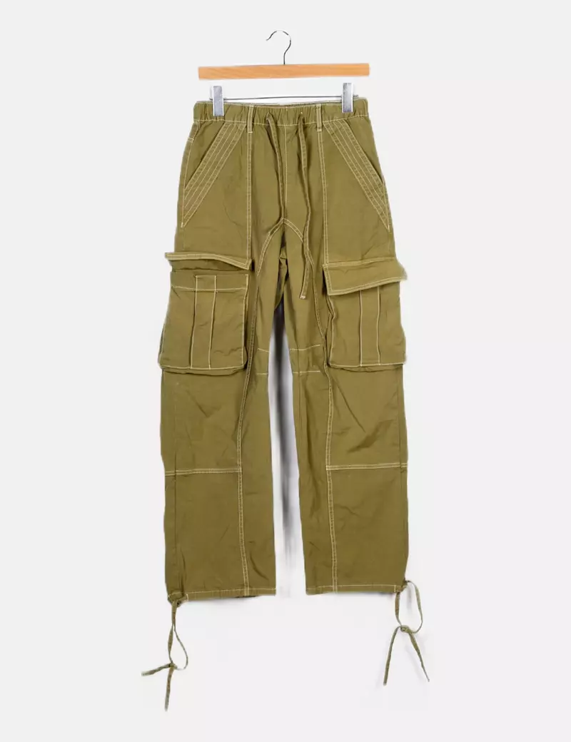 Zara Pantalón denim verde cargo