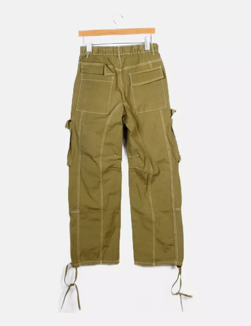 Zara Pantalón denim verde cargo